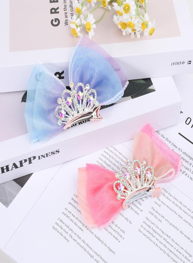 Apausvcm 2 Pcs Crown Bow Hair Clips, Cute Diamond Crown Hair Barrettes Sparkly Princess Hair Pin Hair Styling Accessories for Girls Toddlers Kids - Image 4